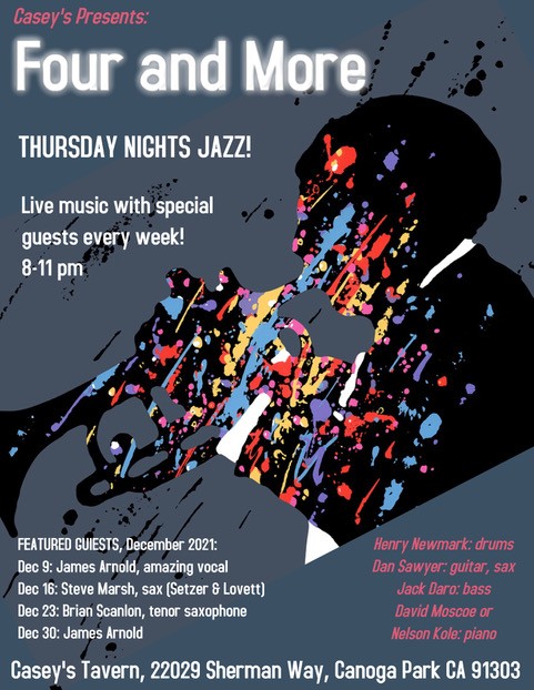Four and More poster. Thursday nights. Live music with special guest each week. 8-11 pm